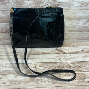 Ferragamo Salvatore Ferragamo Black Patent Leather Mini Shoulder Bag Clutch